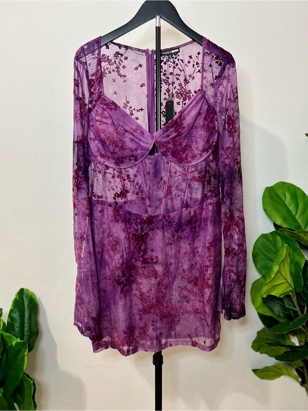NWT Fashion Nova Purple Mesh Corset Mini Dress | Y2K Fairy Coquette | Size 1X